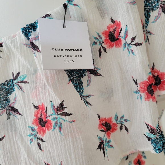 Club Monaco KellBee Silk Dress 6 NWT One Shoulder Ruffle Tropical Pineapples - Picture 15 of 16